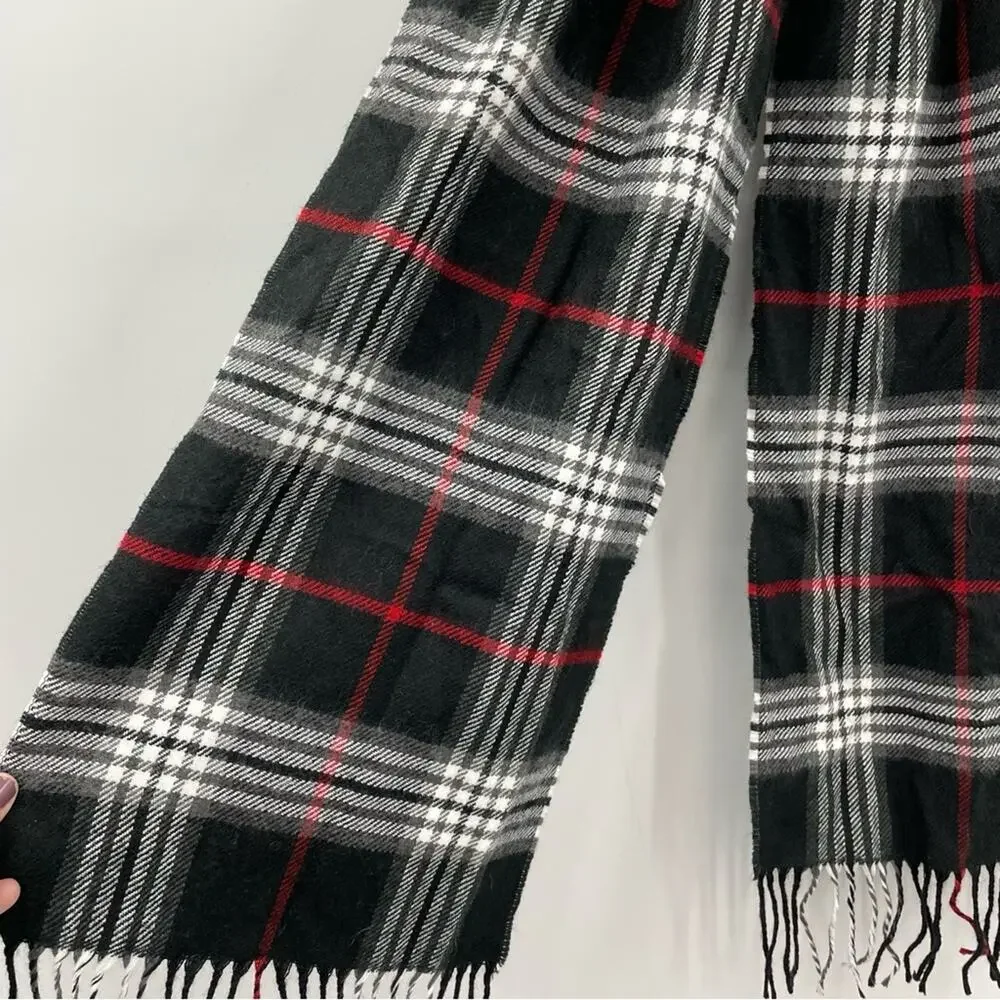V. Fraas Mens Black plaid scarf fringe Preppy Business Casual Academia Blokecore